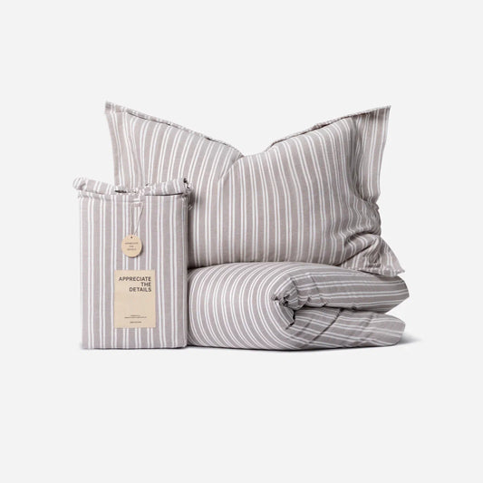 Stone Washed Cotton Duvet Cover Set Striped